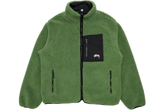 Stussy 8 Ball Sherpa Reversible Jacket - Green
